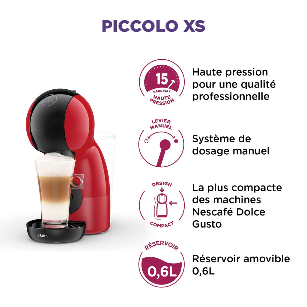 Dolce Gusto Machine à café capsules, Pression 15 Bars, Piccolo XS Rouge KP1A3510