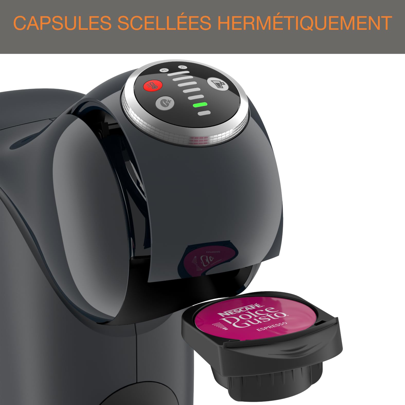 Dolce Gusto Machine à café capsules, Cafetière multi boissons, Pression 15 bars, Capacité 0,8 L, Fonction XL, Arrêt automatique, Genio S Plus gris KP340B10