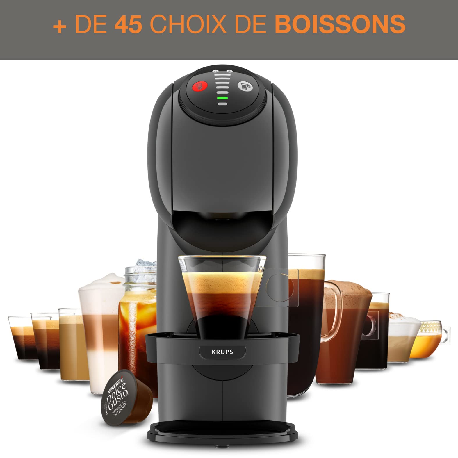 Dolce Gusto Machine à café dosettes multi-boissons, 0,8 L, Machine à espresso, Genio S KP243B10, Anthracite