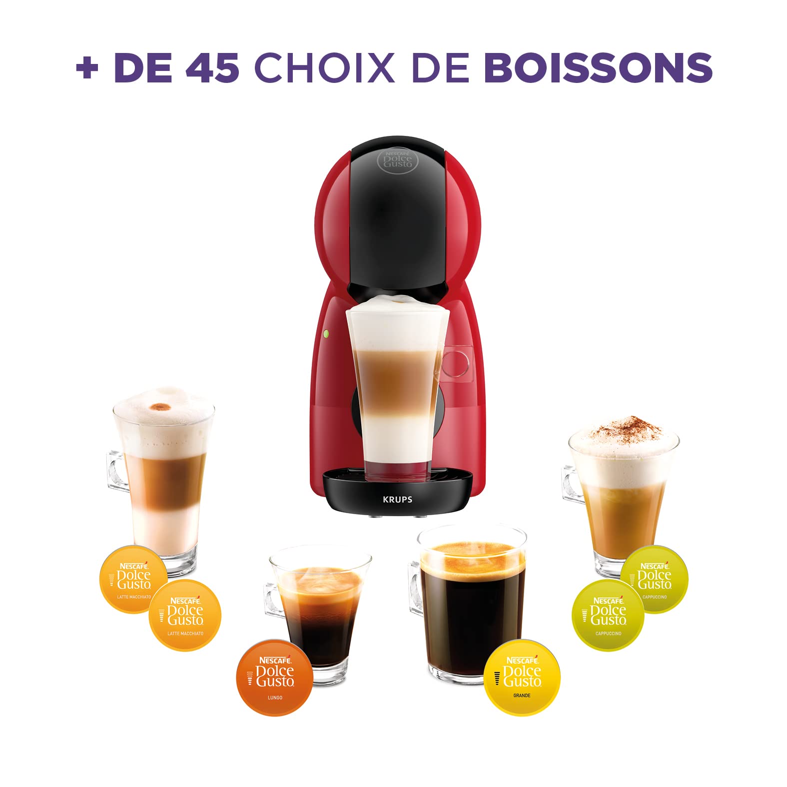 Dolce Gusto Machine à café capsules, Pression 15 Bars, Piccolo XS Rouge KP1A3510