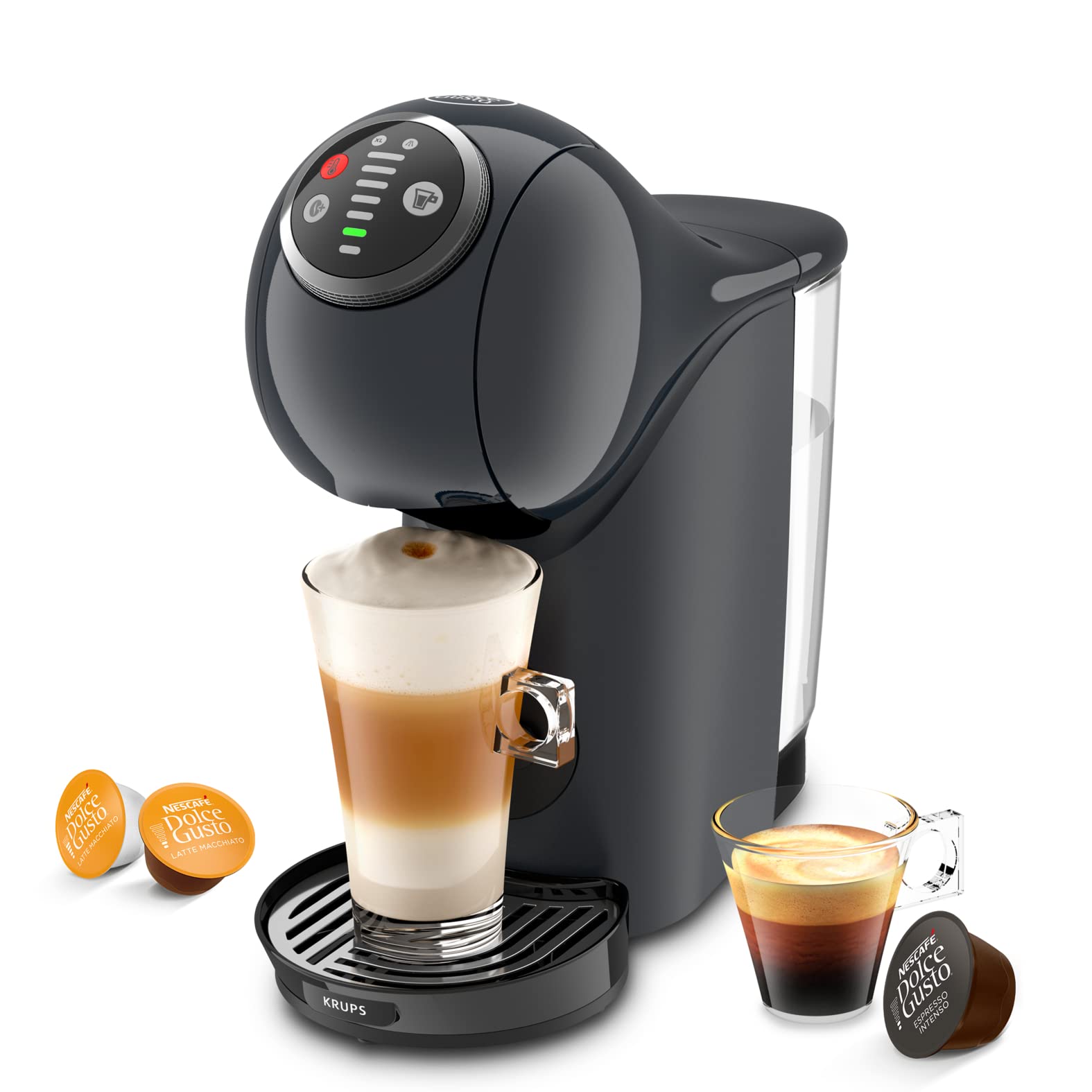 Dolce Gusto Machine à café capsules, Cafetière multi boissons, Pression 15 bars, Capacité 0,8 L, Fonction XL, Arrêt automatique, Genio S Plus gris KP340B10